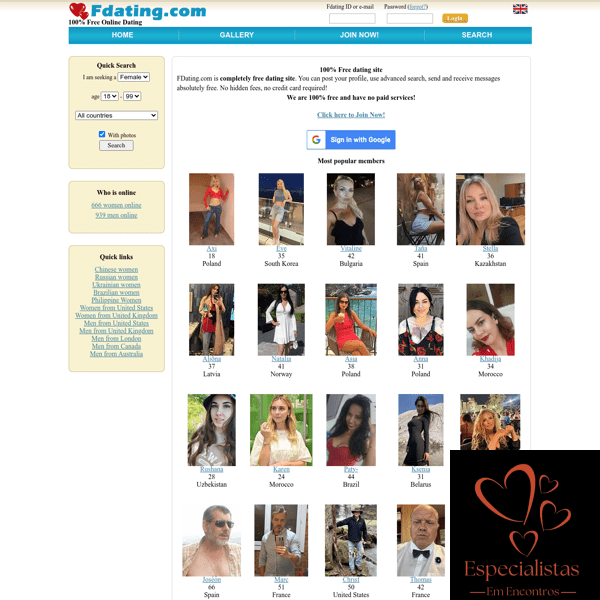 Comparação de Fdating.com com outras páginas da categoria Casual